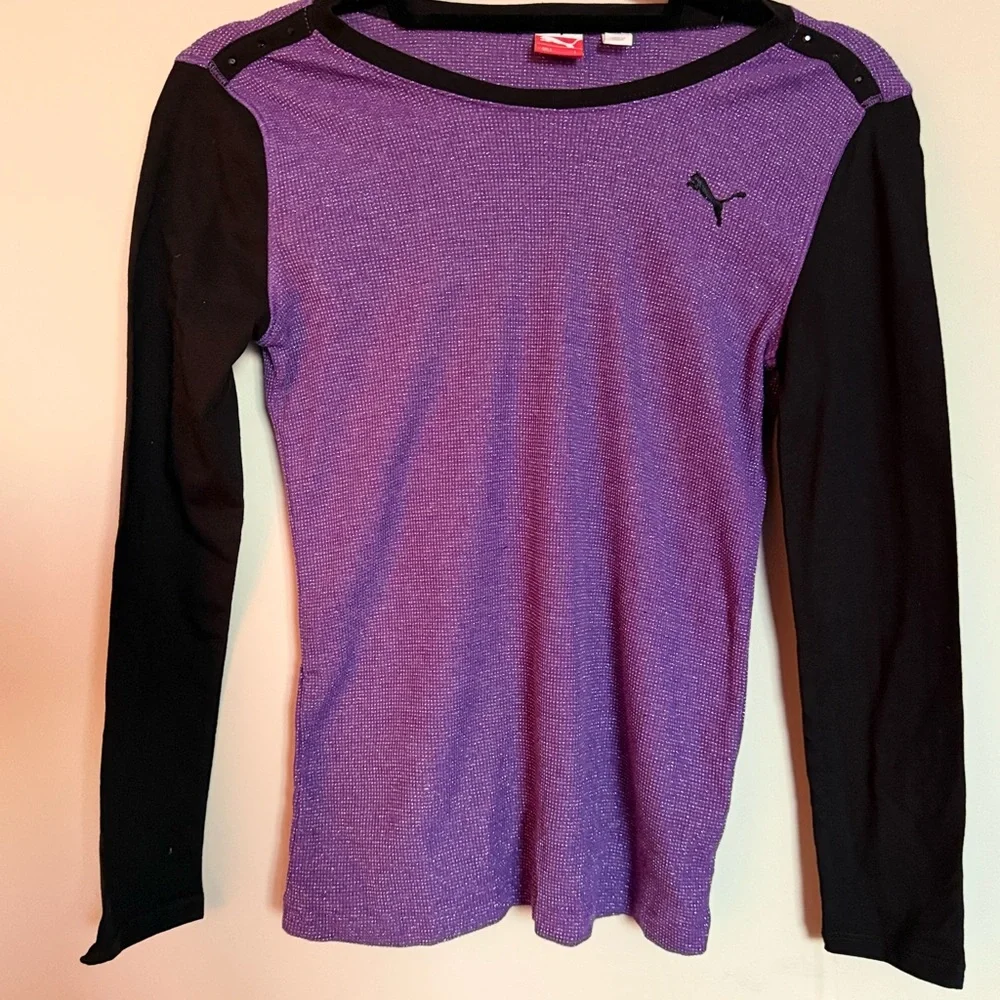 Puma Girls Athletic Long Sleeve Top Purple Black Size L NWT